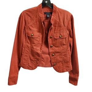 Calvin Klein Jeans Burnt Orange Corduroy Bronze Button Back Graphic Jacket M